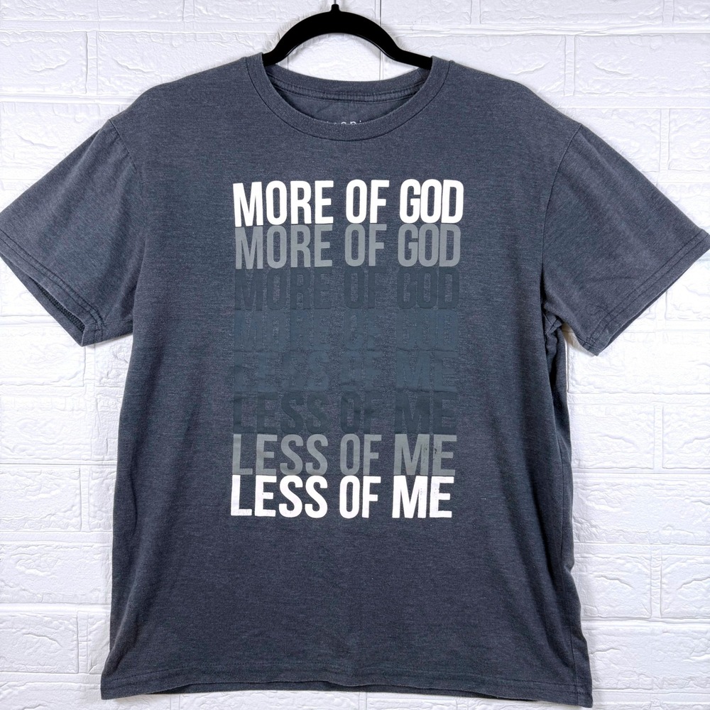 Inspiration T-Shirt Mens Medium Gray More Of God Less Of Me Graphic Tee